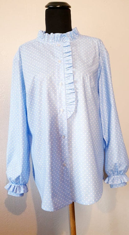 100 % tissu en coton - pois blancs sur fond bleu (4 mm) 130 g/m²