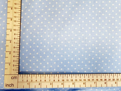 100% tissu en coton à pois blancs sur fond bleu (4 mm) 130 g/m²