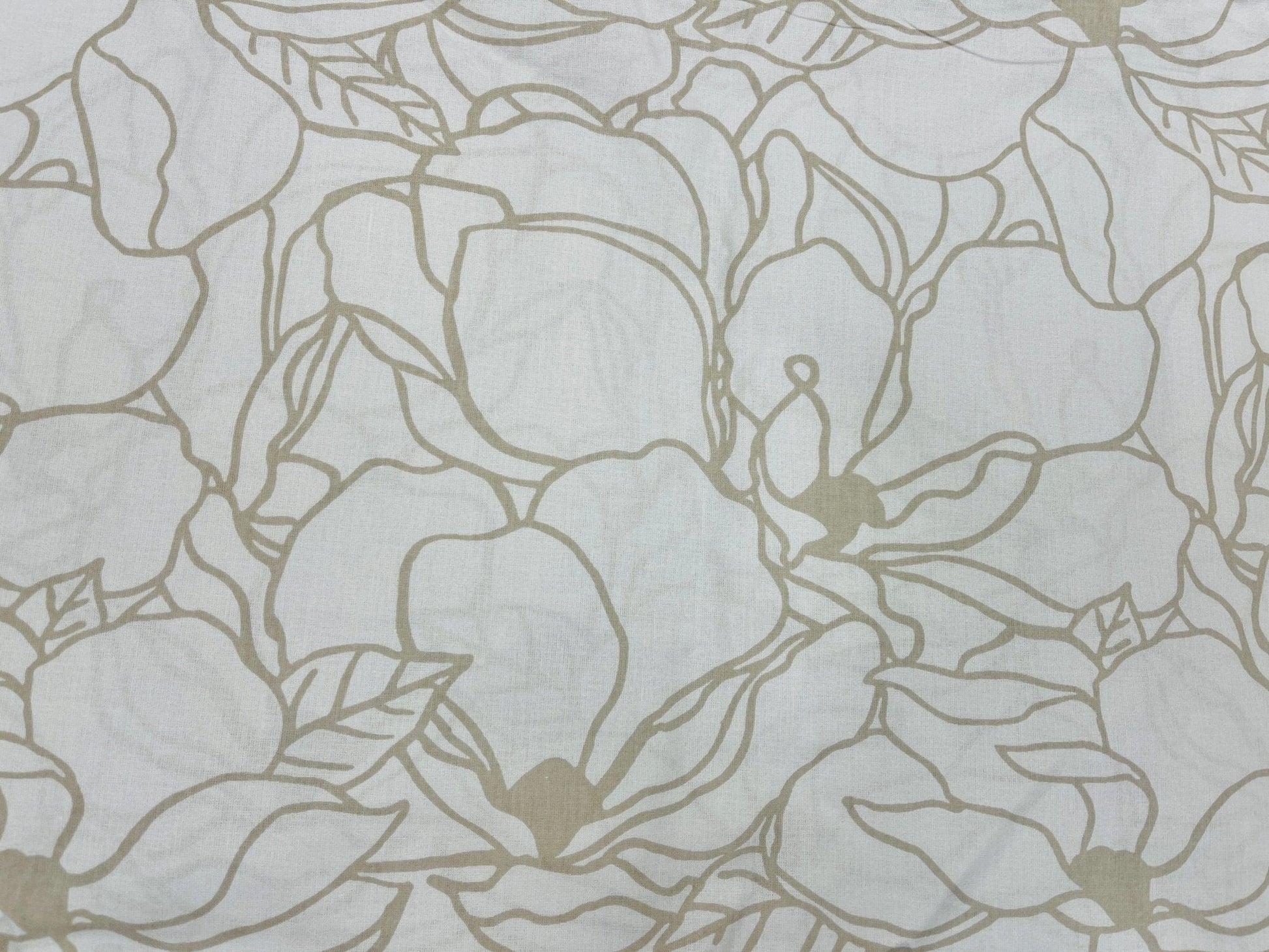 100 % tissu en coton - motif floral beige sur fond blanc 130 g/m²