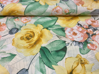 Tissu 100 % coton, roses jaunes, 125 g/m²