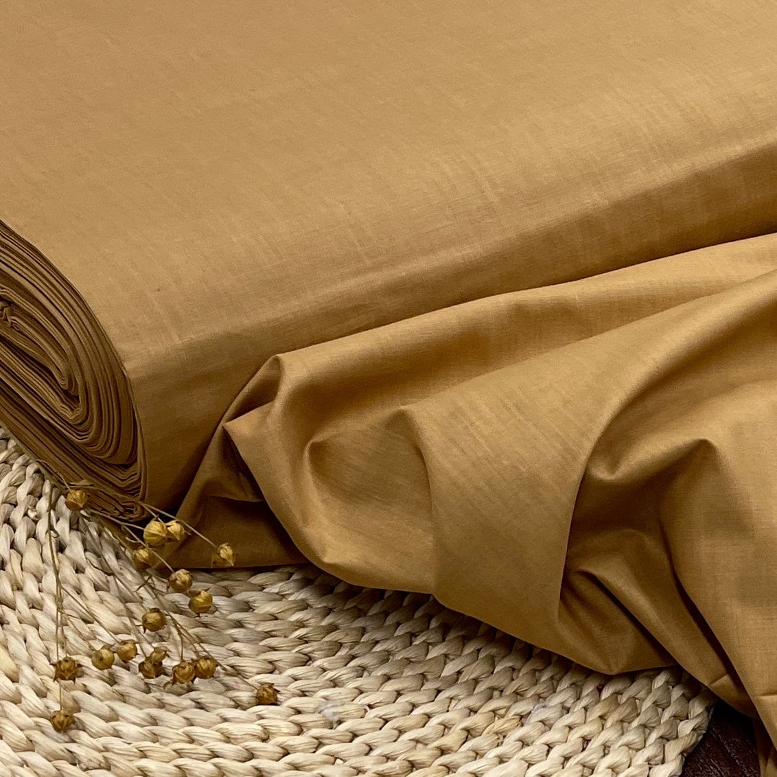 Tissu 100 % coton couleur caramel, 125 g/m²