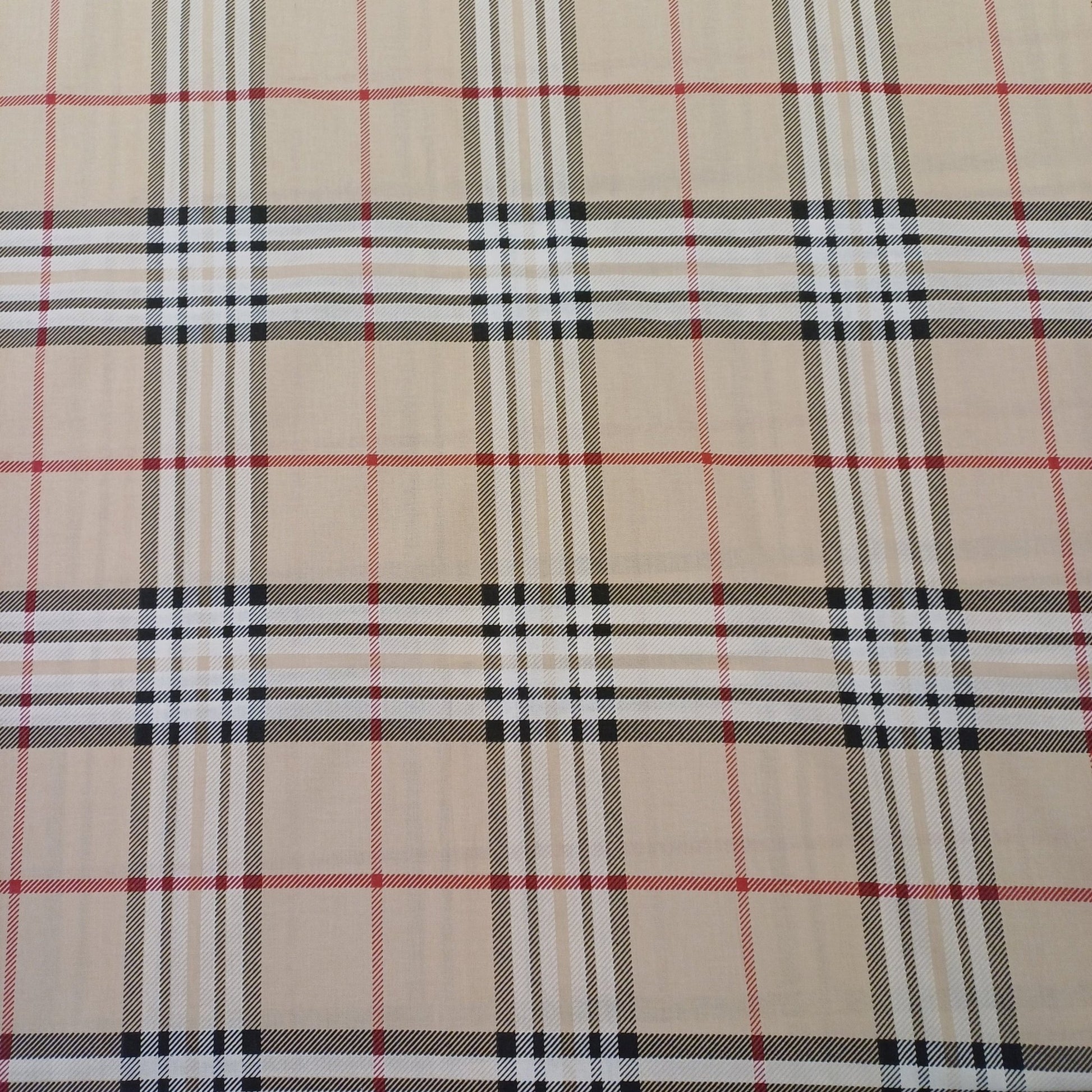 100% Baumwollstoff, cremefarben kariert 130 g/m²