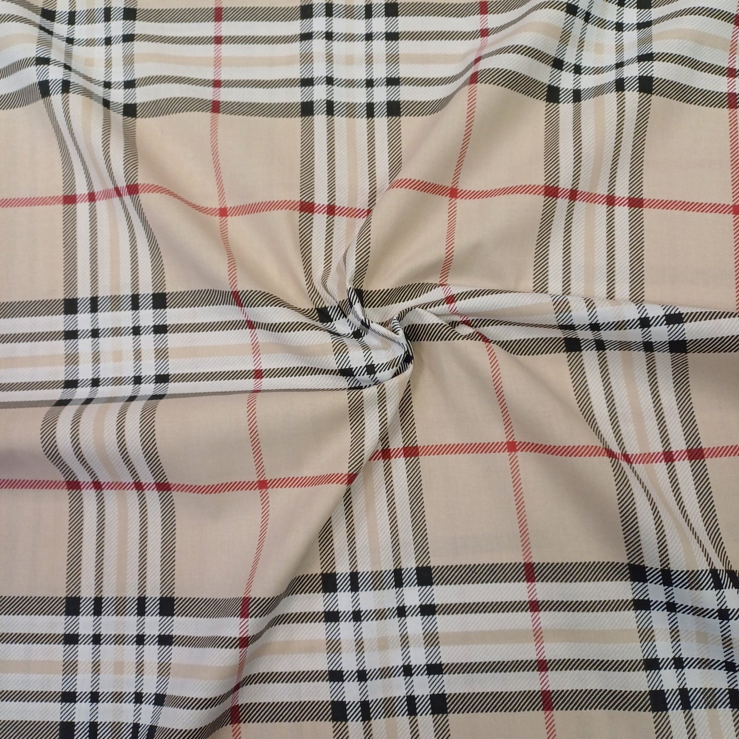 100% Baumwollstoff - cremefarben kariert 130 g/m²