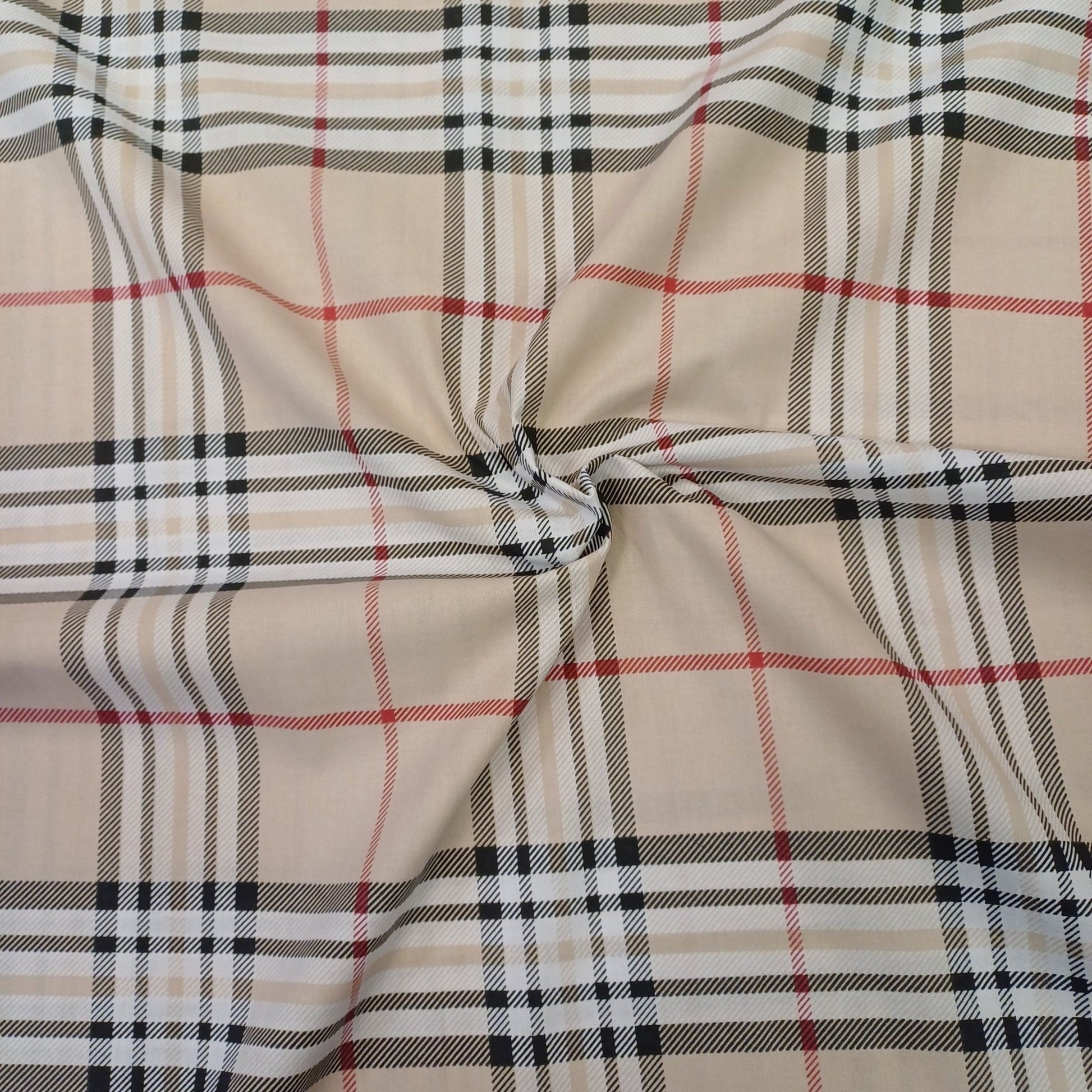100% Baumwollstoff - cremefarben kariert 130 g/m²