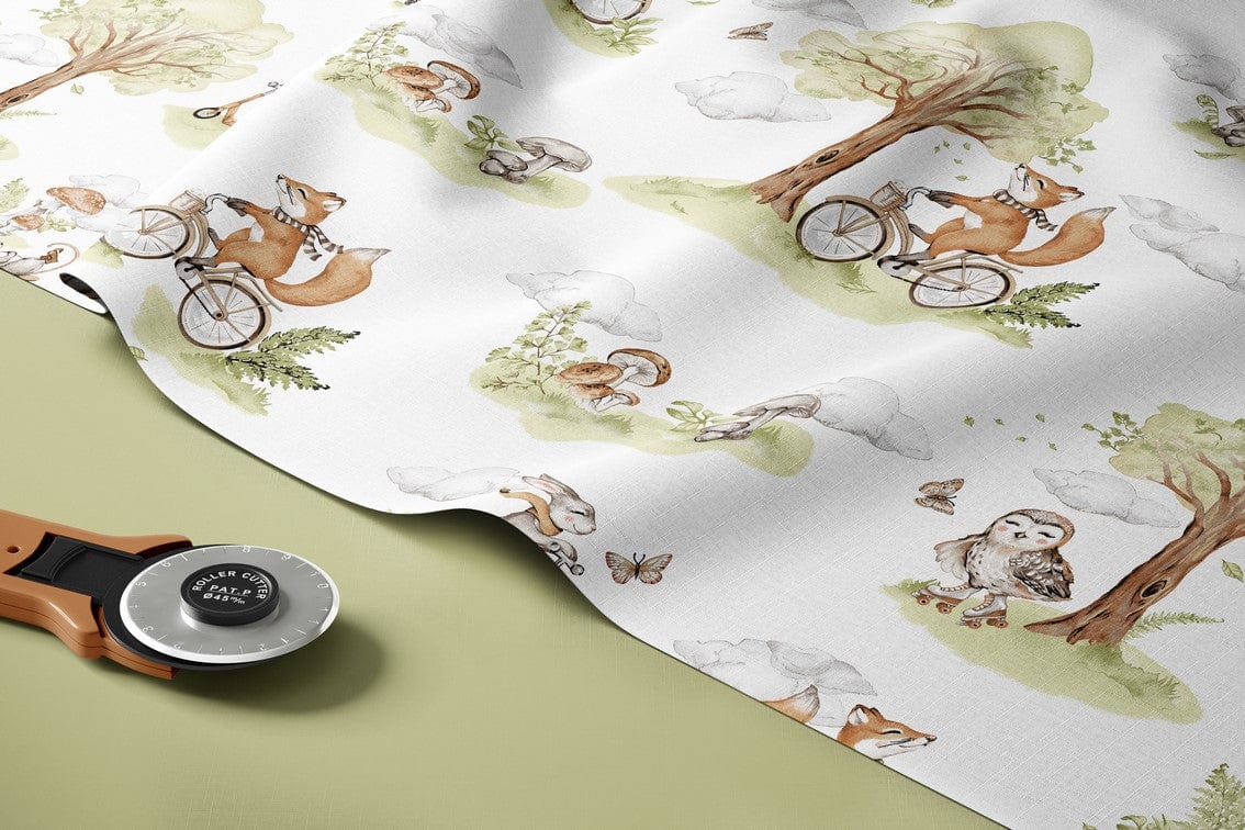 Tissu 100 % coton, renard à vélo, 125 g/m²