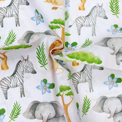 100% Baumwollstoff – Tiere und Baobab-Baum 130 g/m²
