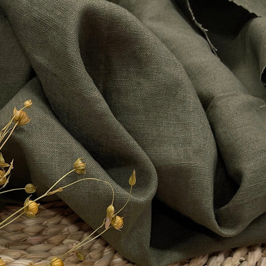 100% weiches Leinen in Khaki 205 g/m²