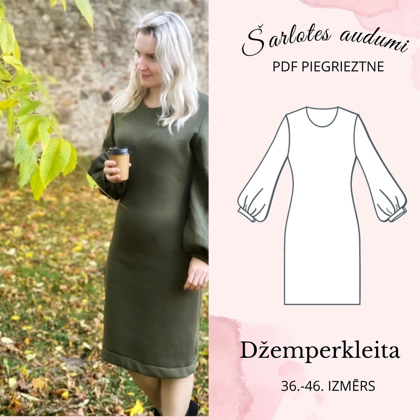 Digitale Schnittmuster-Vorlage für ein Sweatshirtkleid mit Puffärmeln