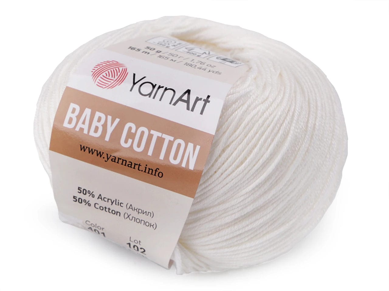 Yarn Art Baby Cotton yarn, milky white 165m 50g #401