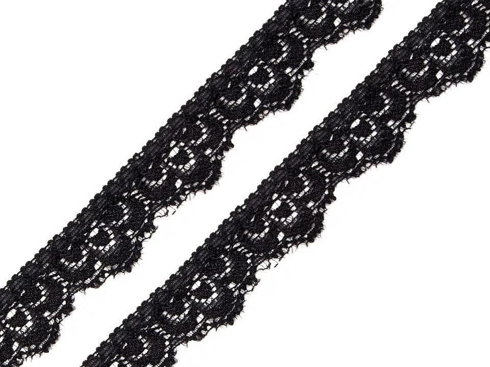 Dentelle élastique en polyamide, 1,6 cm, noire