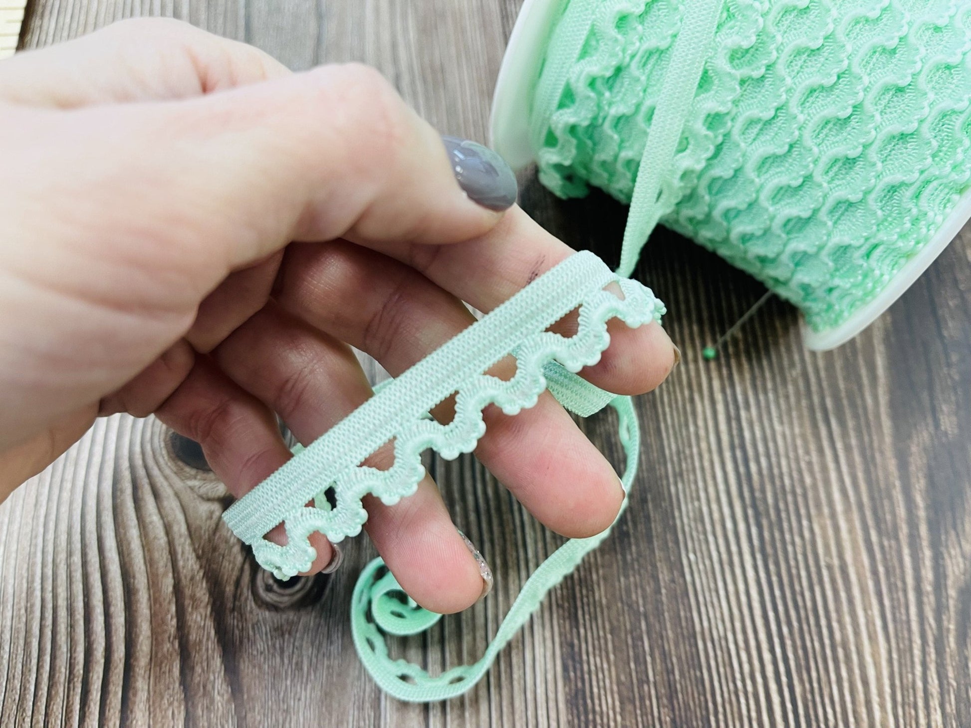 Élastique avec dentelle - 1,6 cm menthe
