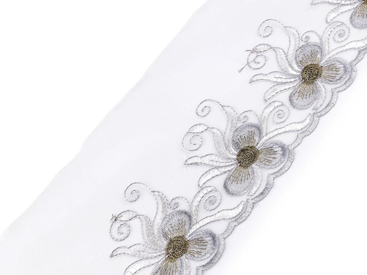 Bestickte Spitze - 13 cm silbern