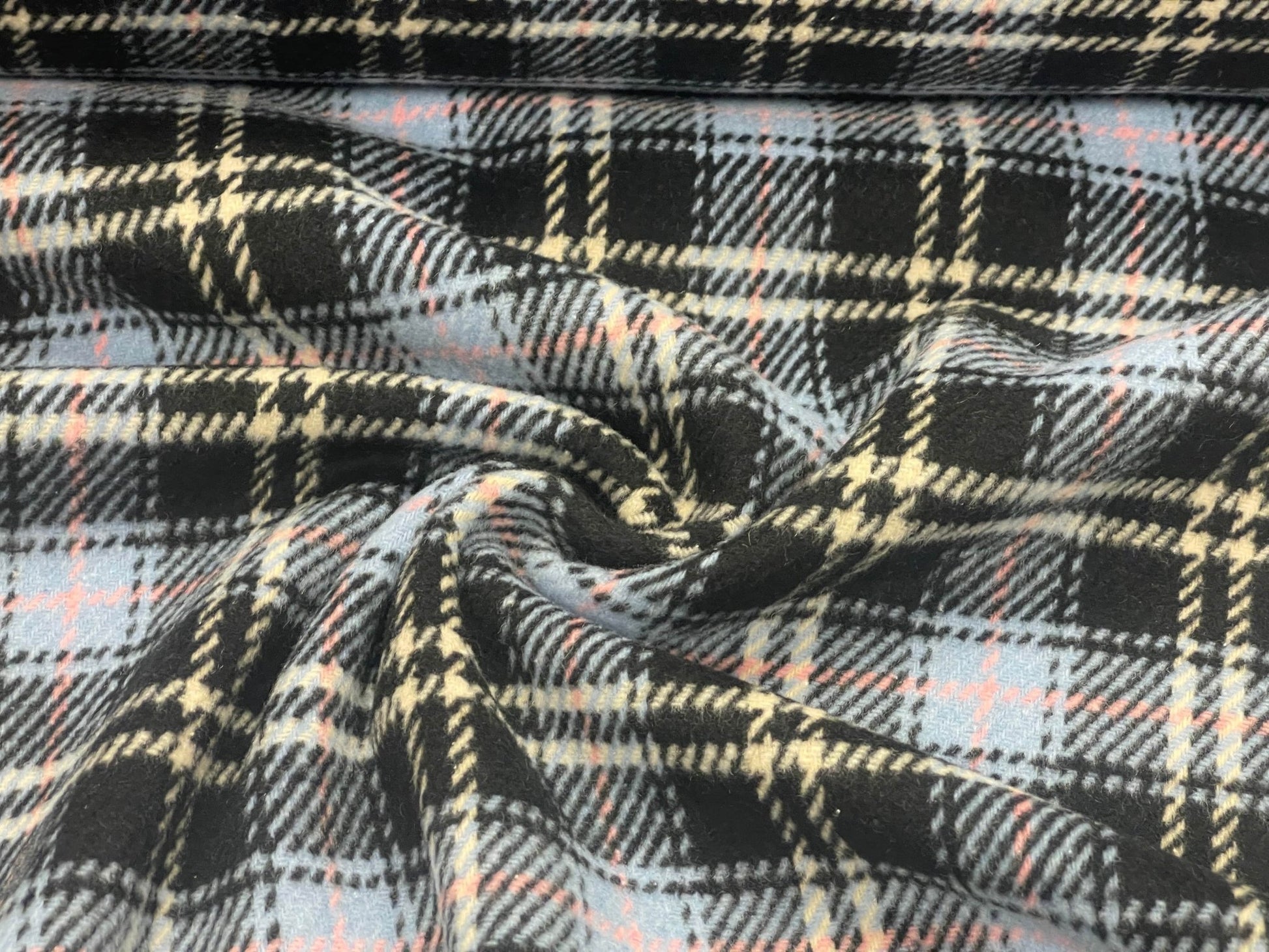 Mantelstoff - blau kariert 410 g/m²