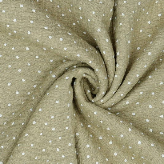 Pois en mousseline sur fond beige 125 g/m²