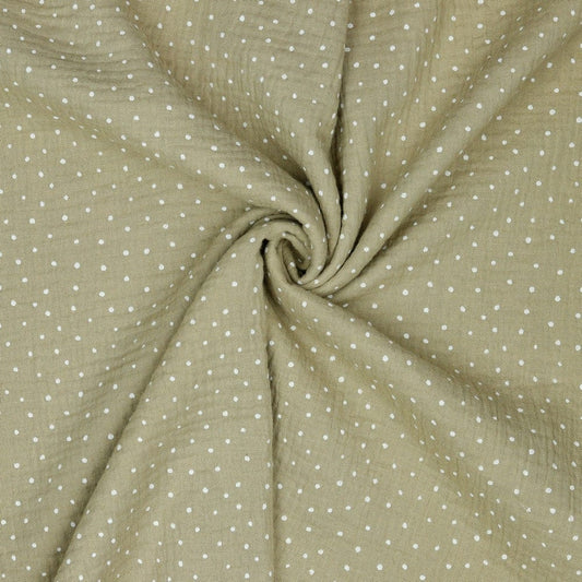 Pois en mousseline sur fond beige 125 g/m²