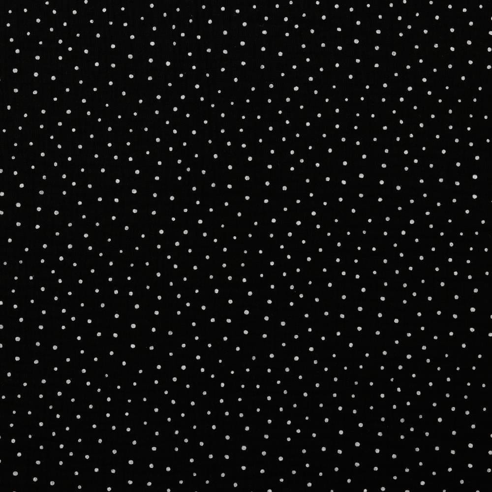 Mousseline à pois sur fond noir 125 g/m²