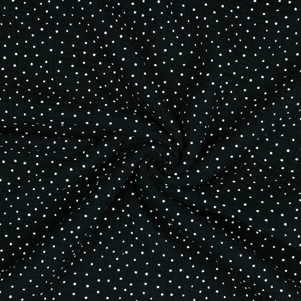 Mousseline à pois sur fond noir 125 g/m²
