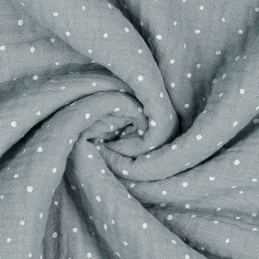 Mousseline à pois sur fond gris 125 g/m²