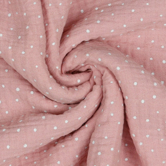 Pois en mousseline sur fond rose 125 g/m²