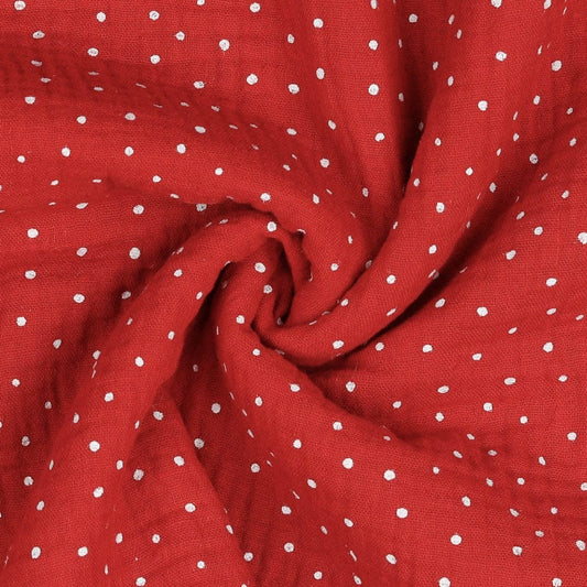Pois en mousseline sur fond rouge 125 g/m²