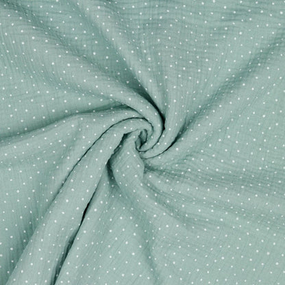 Pois en mousseline sur fond menthe foncé 125 g/m²