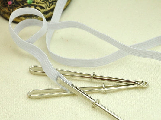 Helper for threading elastic bands and ribbons