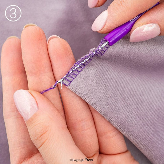 Helper for threading overlock stitches and securing knitwear