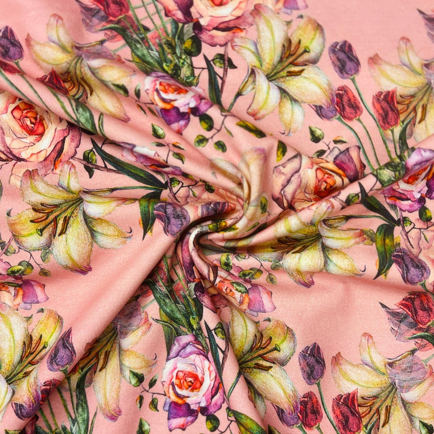 Dünner Baumwolljersey – Rosen und Lilien 220 g/m²