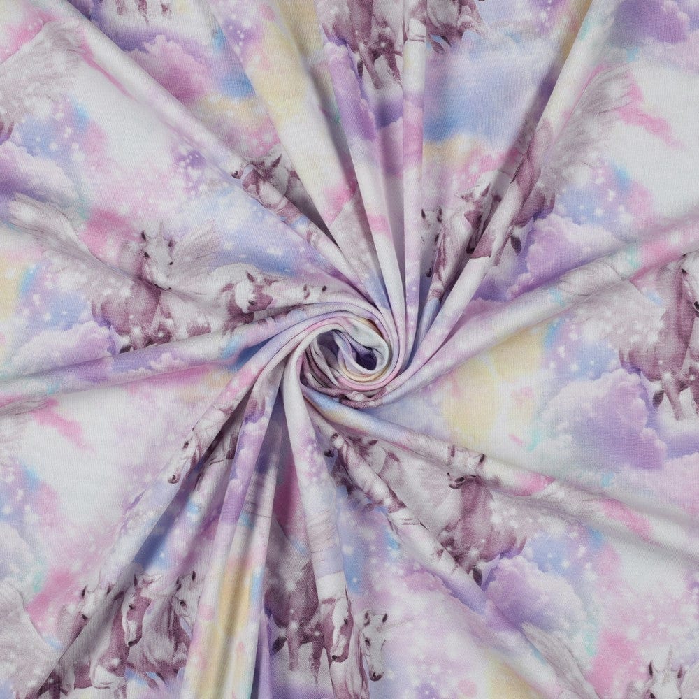 Jersey de coton fin - licornes dans les nuages 200 g/m²