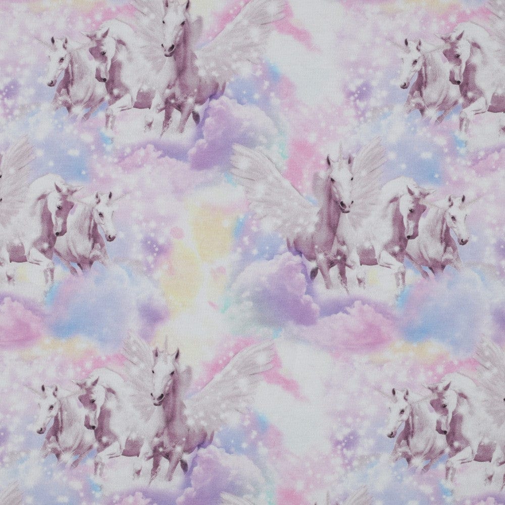 Jersey de coton fin - licornes dans les nuages 200 g/m²
