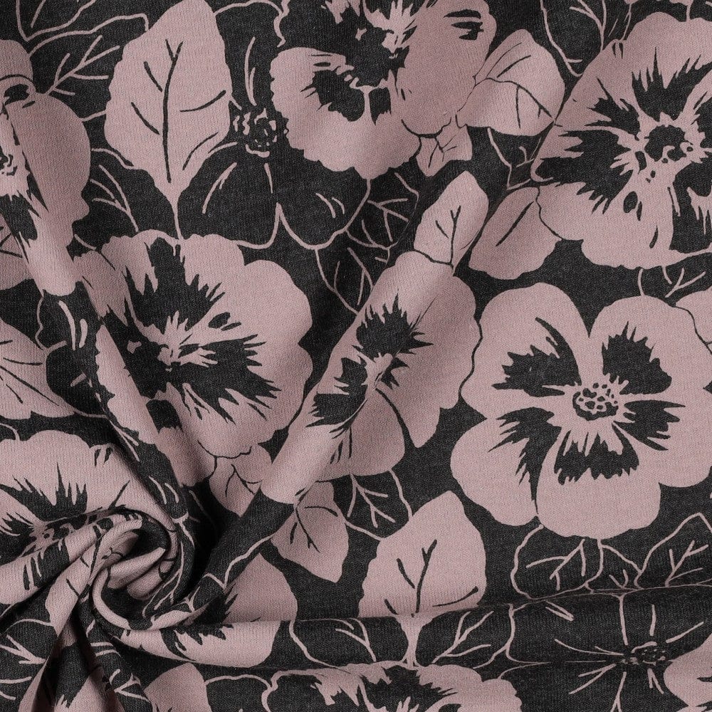 Dünner Baumwolljersey mit Blumen auf dunklem Hintergrund 200 g/m²