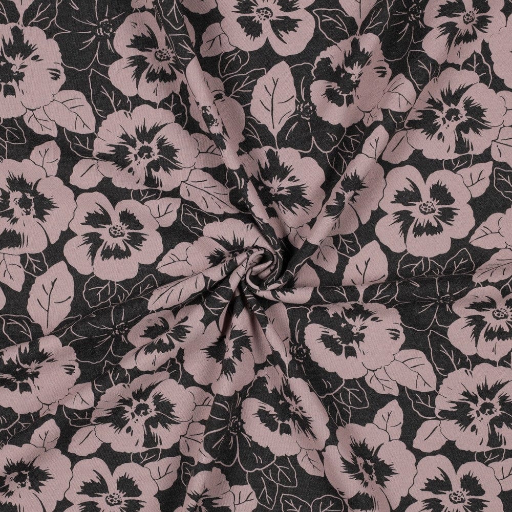 Dünner Baumwolljersey mit Blumen auf dunklem Hintergrund 200 g/m²