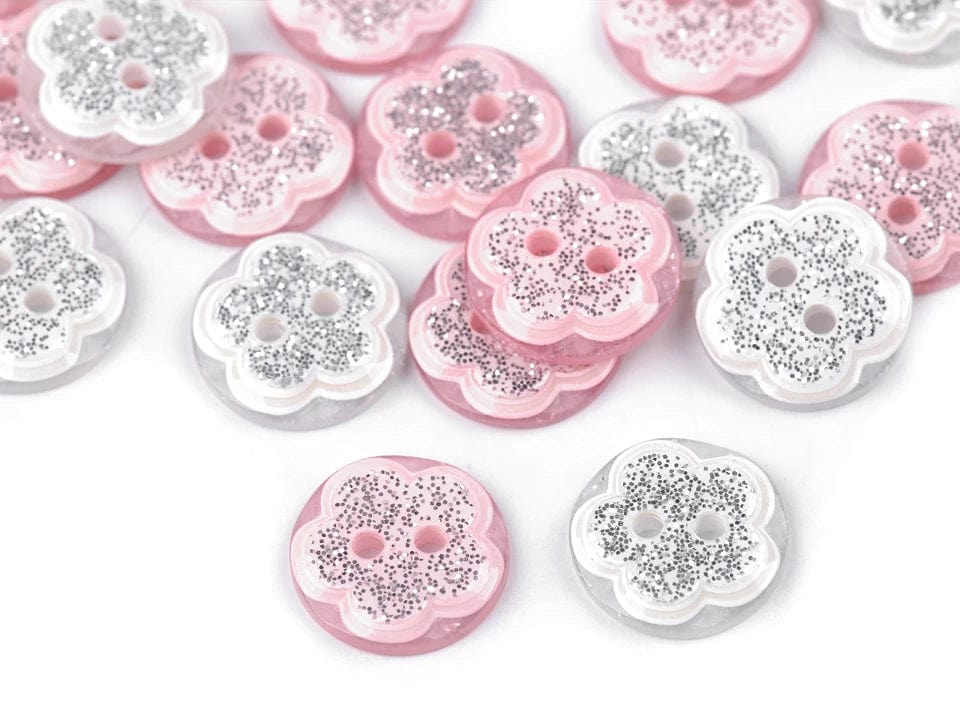 Plastic buttons 13 mm-pink flower