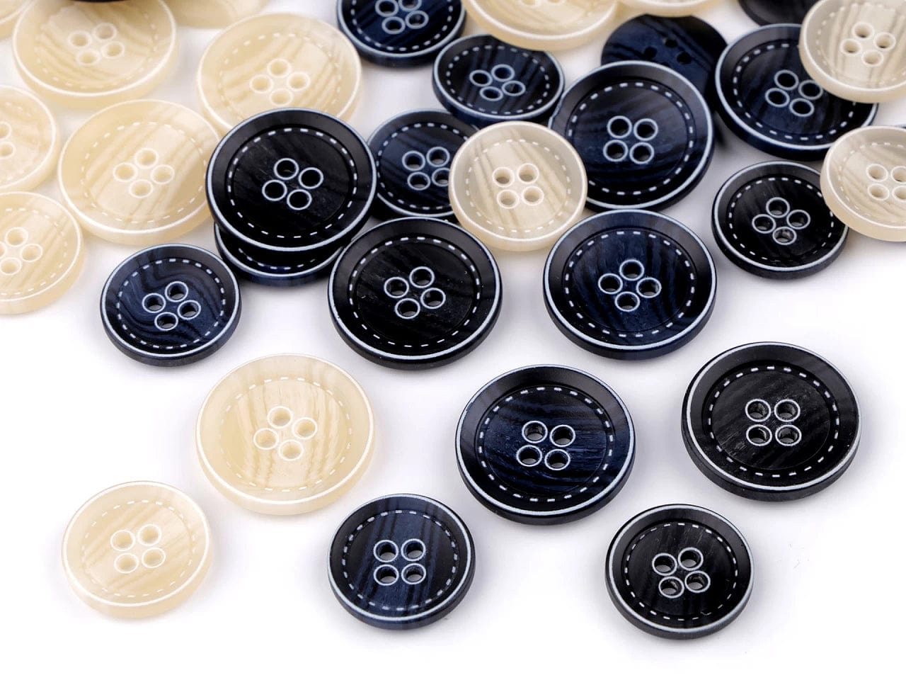 Boutons en plastique 20 mm bleu foncé avec accents blancs