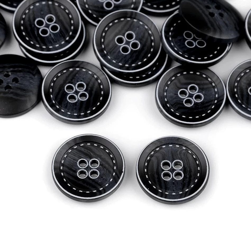 Boutons en plastique 20 mm bleu foncé avec accents blancs