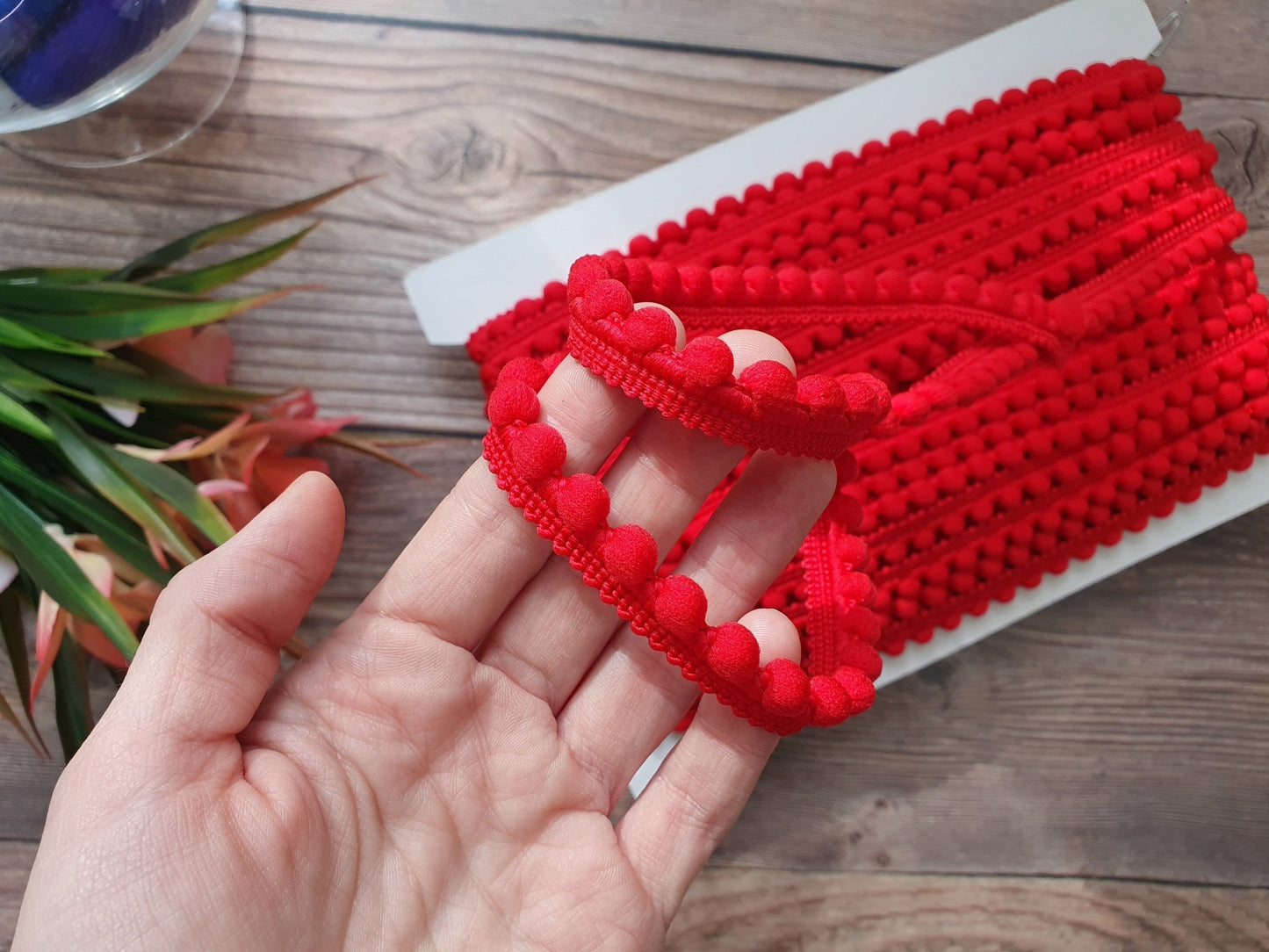 Pompomband 12 mm rot